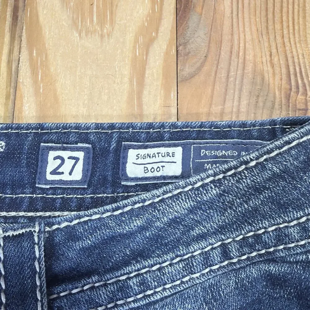 MISS ME Lace-Overlay Back-Flap Pocket Embellished Jeans Size 27